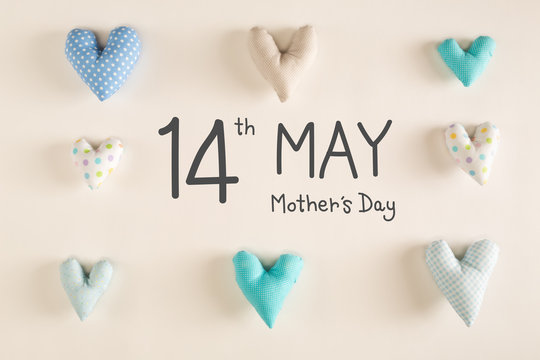 Mother's Day message with blue heart cushions