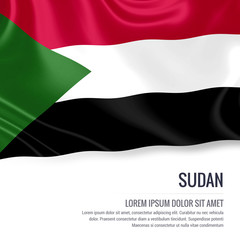 Silky flag of Sudan waving on an isolated white background with the white text area for your advert message. 3D rendering.