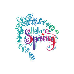 Hello Spring. Hand lettering calligraphy.