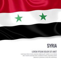 Silky flag of Syria waving on an isolated white background with the white text area for your advert message. 3D rendering.