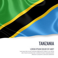 Silky flag of Tanzania waving on an isolated white background with the white text area for your advert message. 3D rendering.