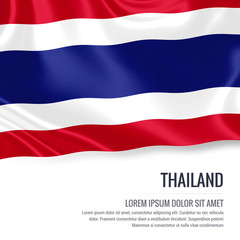 Silky flag of Thailand waving on an isolated white background with the white text area for your advert message. 3D rendering.