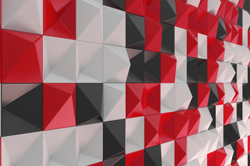 Pattern of black, white and red pyramid shapes