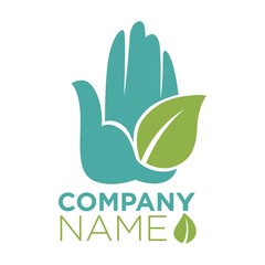 Hand and leaf ecology company template vector icon