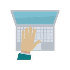 Hand typing on laptop or computer keyboard vector flat icon