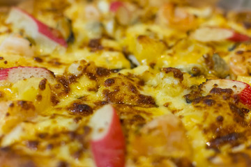 Close up pizza,Topping with cheess and etc