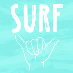 Surfing hand sign. Vector hand drawn illustration