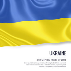 Silky flag of Ukraine waving on an isolated white background with the white text area for your advert message. 3D rendering.