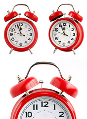 red alarm clock on white background