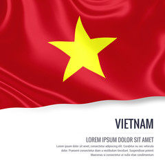 Silky flag of Vietnam waving on an isolated white background with the white text area for your advert message. 3D rendering.