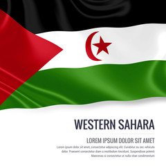 Naklejka premium Silky flag of Western Sahara waving on an isolated white background with the white text area for your advert message. 3D rendering.