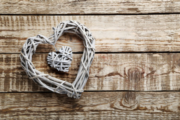 Fototapeta premium Love heart on grey wooden background