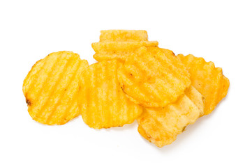 yellow potato chips isolated on white