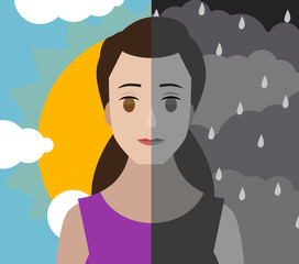 bipolar double personality mental disorder girl woman  cloudy and shiny sky