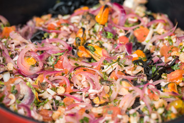 The healthy diet,  seafood and vegetables