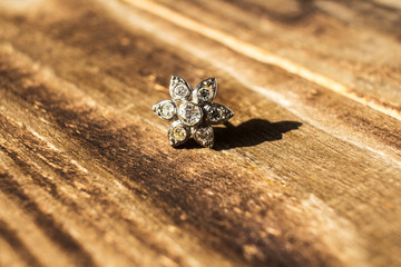 macro silver earring with stone