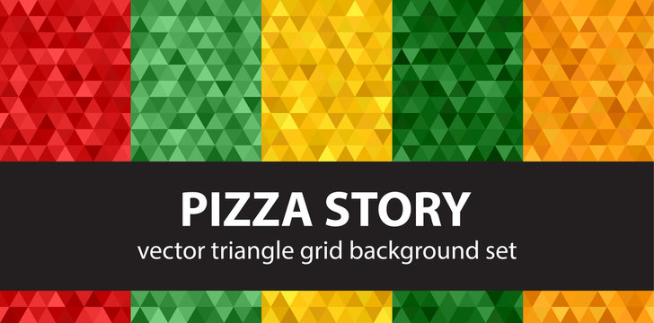 Triangle pattern set "Pizza Story". Vector seamless geometric backgrounds