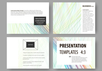 Set of business templates for presentation slides. Easy editable layouts, vector illustration. Colorful background with abstract waves, lines. Bright color curves. Motion design.