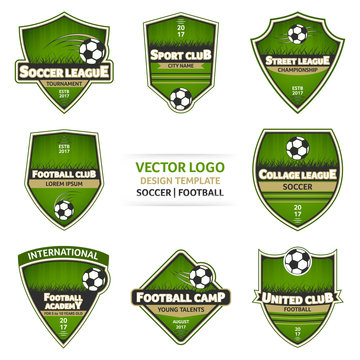 Set of green soccer vector logo. Football logotype.