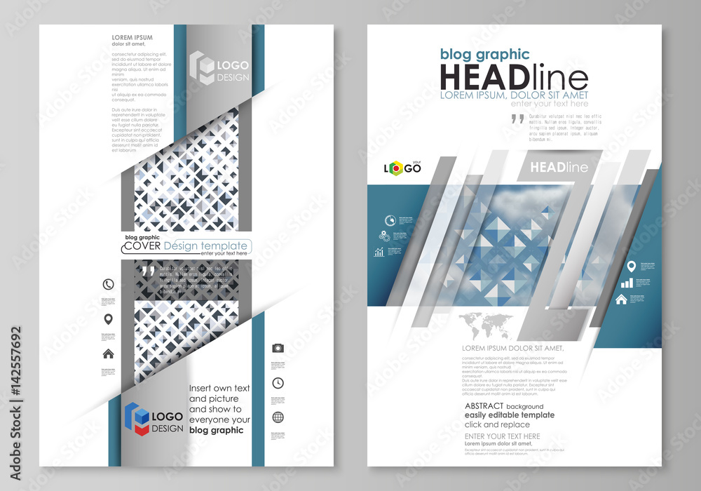 Poster blog graphic business templates. page website template, flat style layout. blue color pattern with r