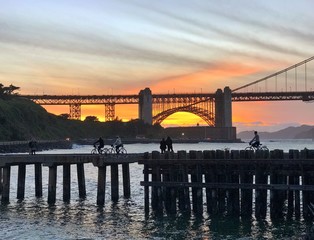 sunset light over golden gate bridge