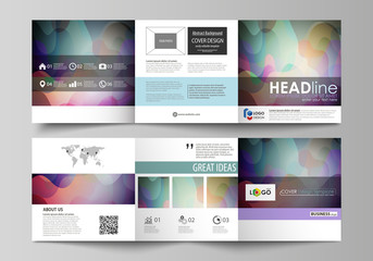 Set of business templates for tri fold square brochures. Leaflet cover, flat style vector layout. Bright color pattern, colorful design with overlapping shapes forming abstract beautiful background.