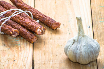 Dry sausage - traditional thin sausages kabanos