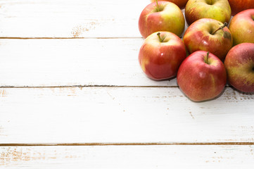 Basket of apples, fresh fruits on market table