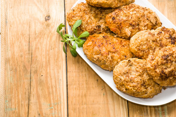 Fried meatballs on plate, cooking concept