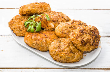 Fried meatballs on plate, cooking concept