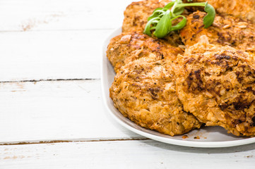Fried meatballs on plate, cooking concept