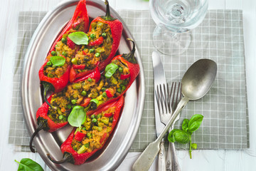 Vegan stuffed pepper with soy meat