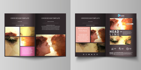 Business templates for bi fold brochure, magazine, flyer. Cover design template, abstract vector layout in A4 size. Romantic couple kissing. Beautiful background. Geometrical pattern, triangular style