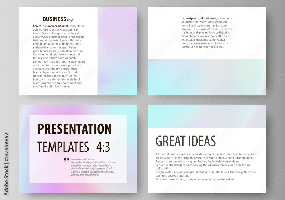 Poster Business templates for presentation slides. Abstract vector layouts in flat design. Hologram, background in pastel colors with holographic effect. Blurred colorful pattern, futuristic surreal texture.
