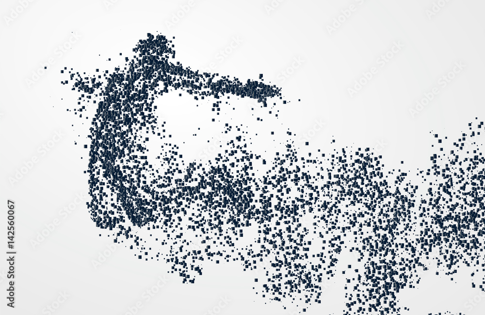 Poster jump man,vector graphics,composed of mosaic particle.