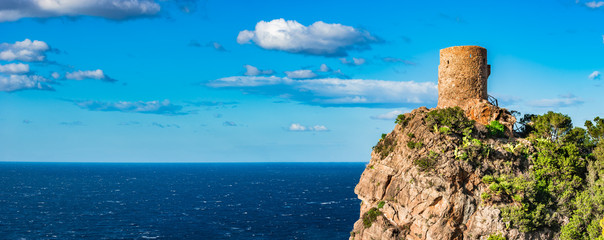 Torre des Verger historical watch-tower on Majorca island, Spain Mediterranean Sea
