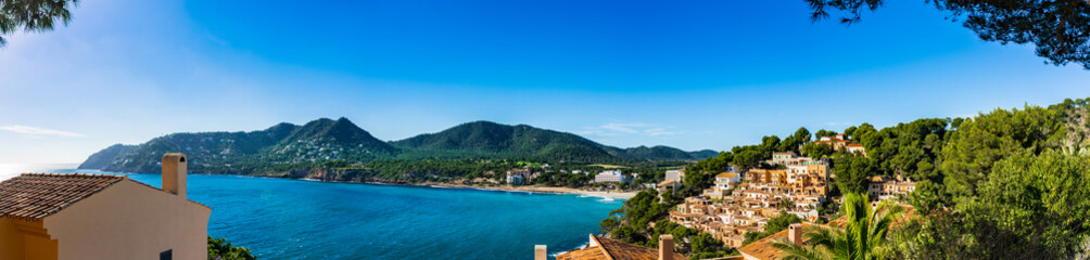 Fototapeta na wymiar Spain Mediterranean Sea coastline Majorca island, beautiful panorama view at the seaside of Canyamel