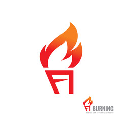 Burning torch - vector logo template concept illustration. Fire flame creative sign. Design element. 