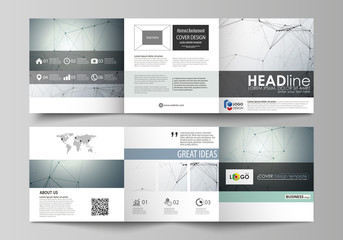 Business templates for tri fold square design brochures. Leaflet cover, vector layout. Genetic and chemical compounds. Atom, DNA and neurons. Medicine, chemistry, science concept. Geometric background
