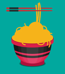 chinese cuisine food noodles illustration with bowl and chopsticks