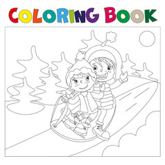 Children on the sled coloring book