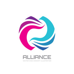 Alliance - vector logo template concept illustration. Colored abstract shapes. Geometric sign. Design elements. 