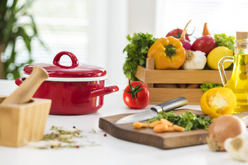Vegetables on white table