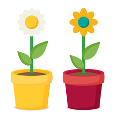 Flat vector flower in pot set