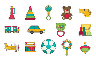 Baby toys flat icon set vector