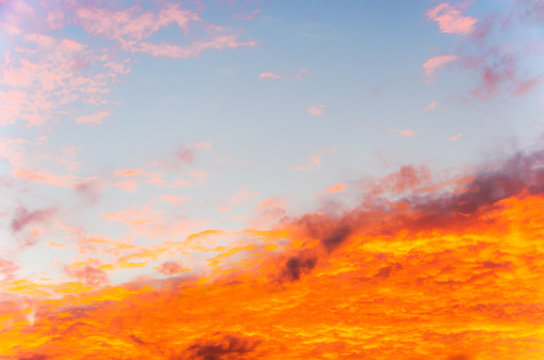 dramatic sky with red claud.