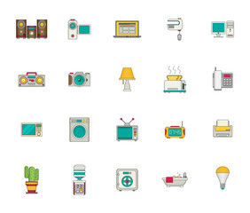  Household appliances and things icon set. Flat vector