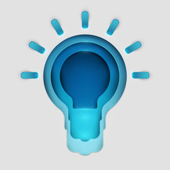 Paper art cartoon light bulb in realistic trendy craft style. Modern origami design template. Concept inspiration or idea for your projects. Vector illustration.