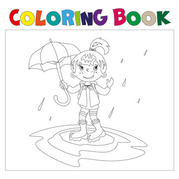 Girl with umbrella coloring book