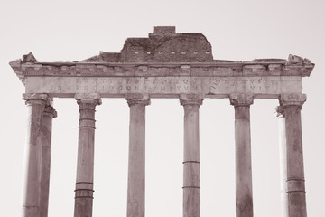 Building in the Forum of Ancient Rome in Black and White Sepia Tone, Rome, Italy